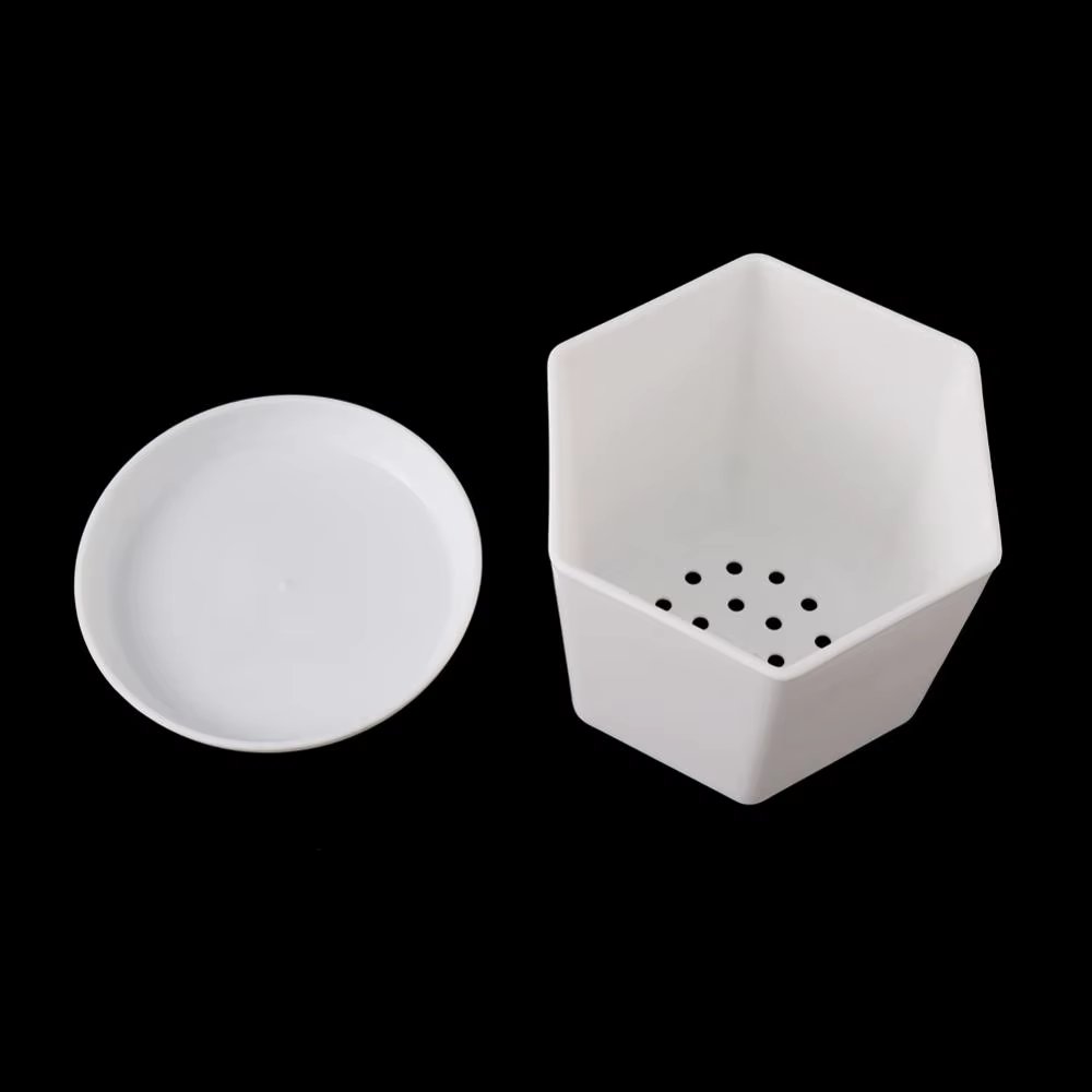 Pot de fleur polygonal minimaliste blanc avec plateau