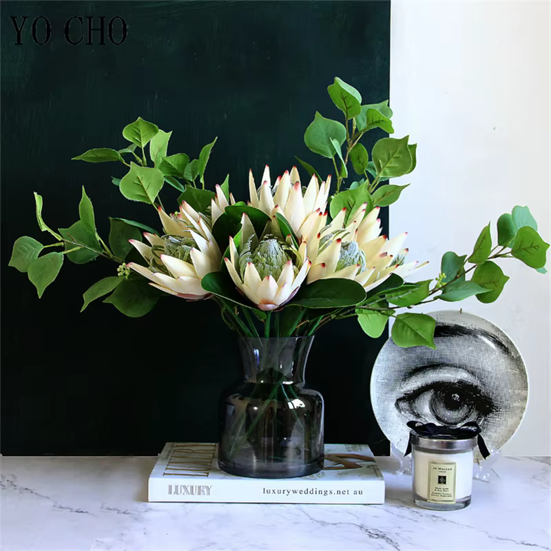 YO CHO fleur artificielle soie roi Protea bricolage Arrangement floral faux fleurs empereur blanc maison fête Table de mariage décoration