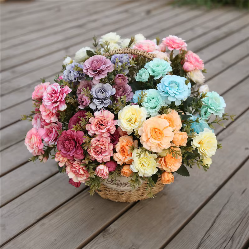 1 Bouquet de roses thé pivoines artificielles