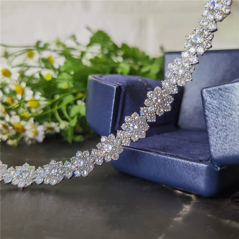 Bracelet en diamant de laboratoire de fleurs de luxe pour femmes, argent regardé 925, bracelets de fiançailles et de mariage, bijoux en pierres précieuses pour patients