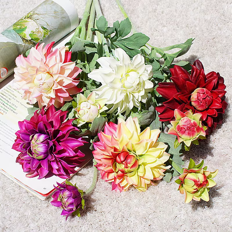 2 têtes de dahlias artificiels en soie