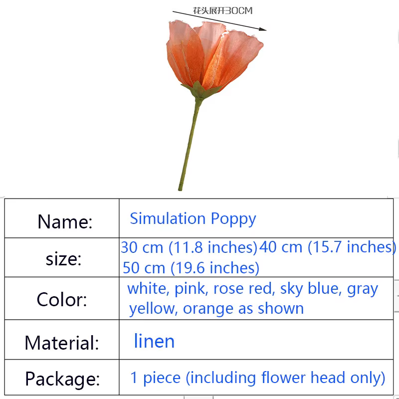 Fleur de coquelicot artificielle géante en lin
