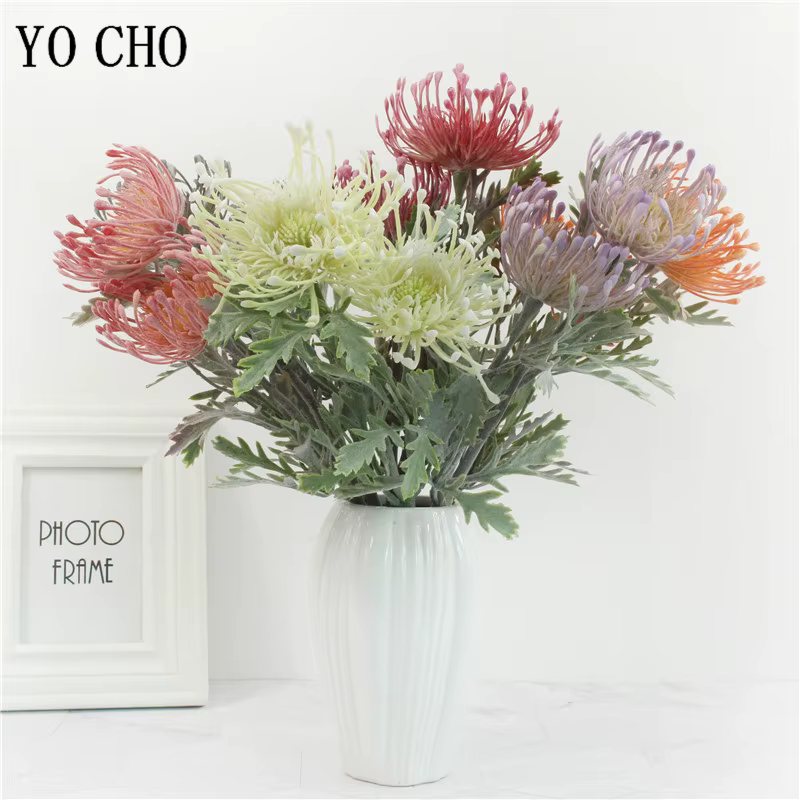 2 fourchettes marguerite fleurs artificielles branche courte griffe de crabe Pincushion vraie touche fleur guirlande de mariage Vase décoration fausse plante