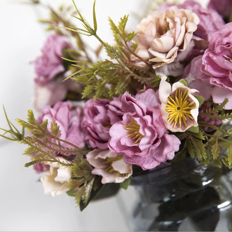 5 fourchettes (8 têtes) fleurs artificielles petit Bouquet de pivoines mariage saint valentin plantes couronnes Vases pour accessoires de décoration de la maison
