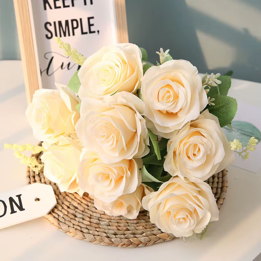 Roses bleues artificielles fleurs soie Rose Bouquet