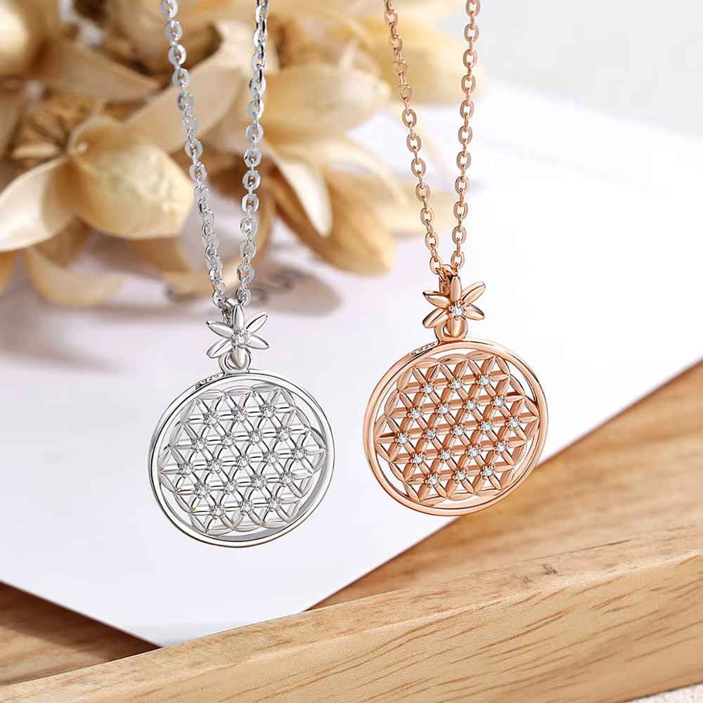 EUDORA 925 collier pendentif en argent Sterling Rose or/argent couleur fleur de vie avec Cz graine de vie colliers bijoux D419