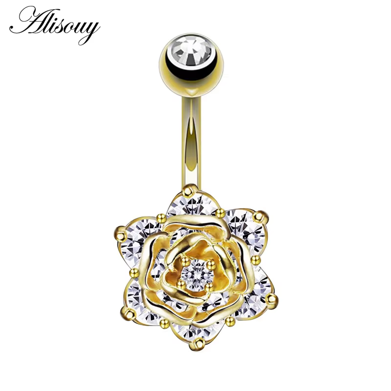 Piercing du ventre, fleur Rose, piercing du nombril, anneaux mignons pour le nombril, piercing chirurgical en acier pour femmes, mode cadeaux de noël