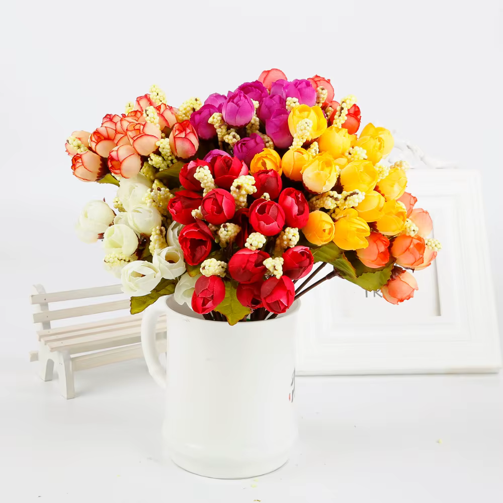 Bouquet de roses et de pivoines artificielles en soie
