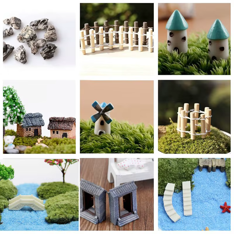 1 pièces pont cabane moulin à vent maison château Mini artisanat Figurine plante Pot jardin ornement Miniature fée