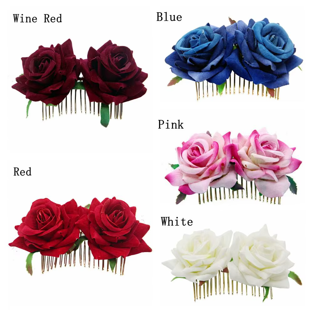 Peigne à cheveux fleur rose rouge pour femme, bijoux élégants pour patients, pièce de sauna de Rhde mariage, breloque faite à la main, outils de coiffure, accessoires