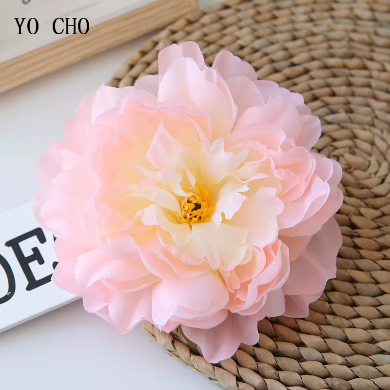YO CHO fleur artificielle grandes têtes de pivoine 15CM faux pivoines jaunes soie artisanat tissu