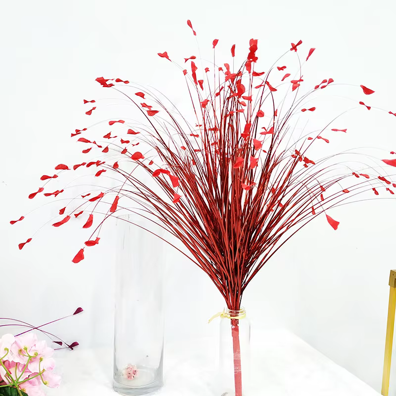 Fleur de roseau doré argent blanc paon herbe artificielle fausse plante mariage route plomb décor