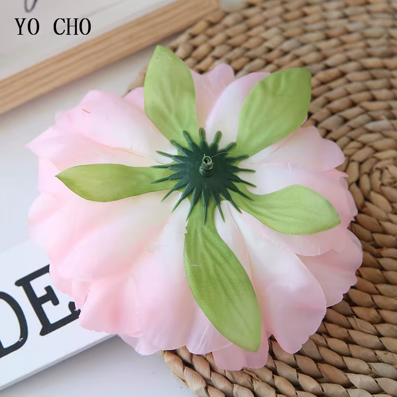 YO CHO fleur artificielle grandes têtes de pivoine 15CM faux pivoines jaunes soie artisanat tissu