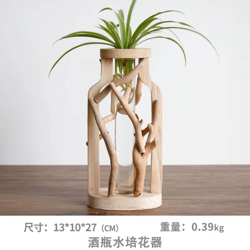 Vase en bois de travail manuel pur, pot de fleur en bois massif, récipient hydroponique floral créatif, vase décoratif pour la maison
