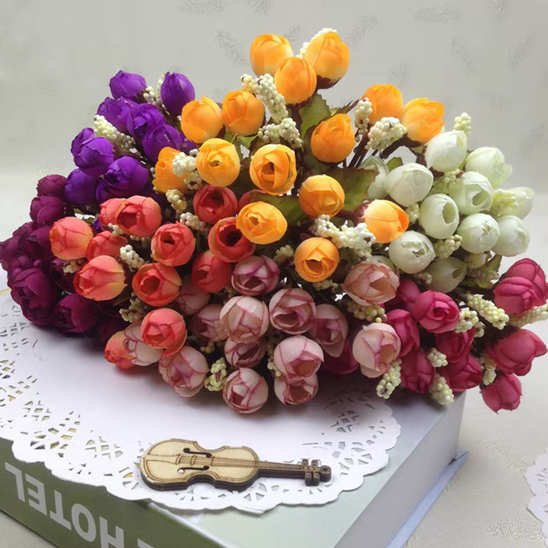 Bouquet de roses en soie multicolores