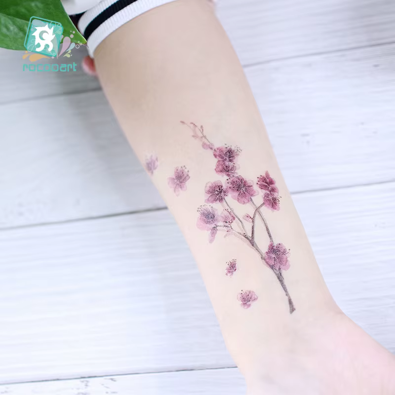 Rocooart-Autocollants de tatouage Sakura pour femmes, faux tatouages de fleurs, tatouage de main, art corporel, tatouage de bras étanche, aucune fleur