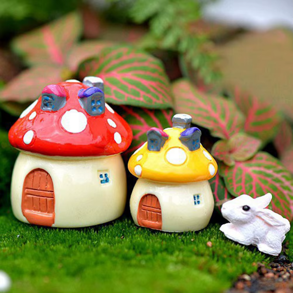 3 tailles Maison de champignons en résine
