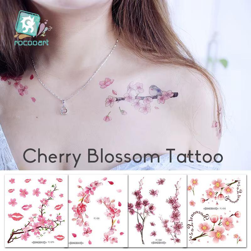 Rocooart-Autocollants de tatouage Sakura pour femmes, faux tatouages de fleurs, tatouage de main, art corporel, tatouage de bras étanche, aucune fleur