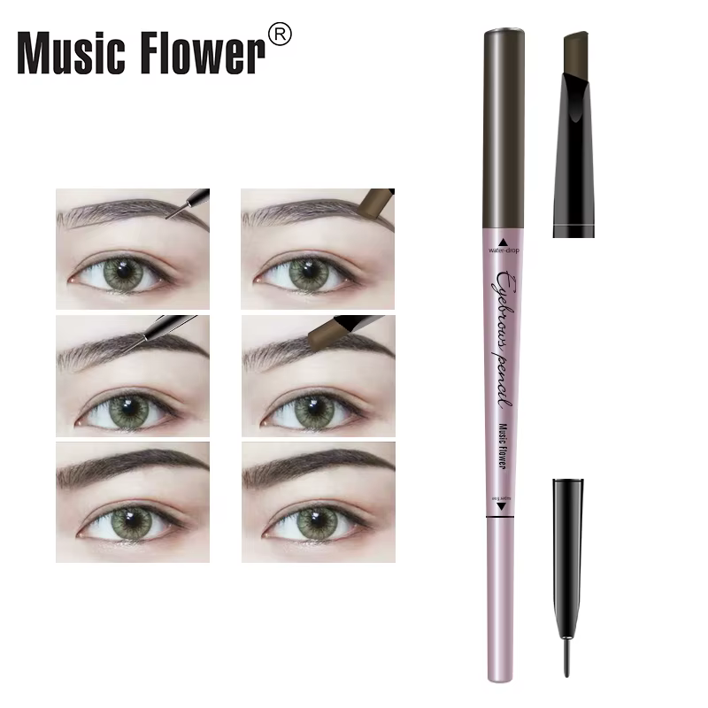 Musique fleur 4 couleurs Double tête crayon à sourcils imperméable longue durée maquillage des yeux sourcils ton naturel soyeux marque de maquillage