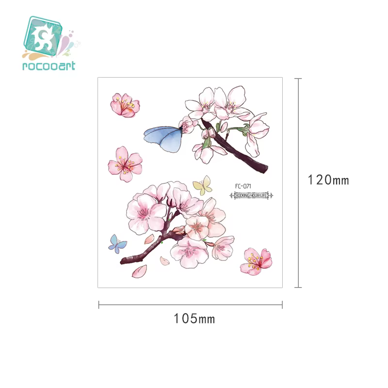 Rocooart-Autocollants de tatouage Sakura pour femmes, faux tatouages de fleurs, tatouage de main, art corporel, tatouage de bras étanche, aucune fleur