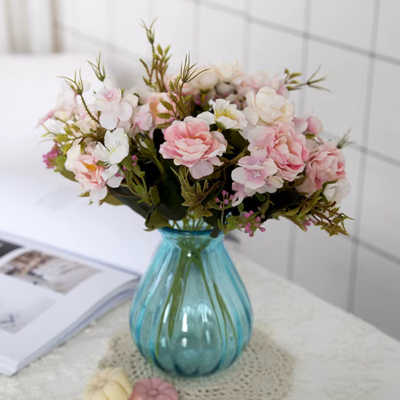 5 fourchettes (8 têtes) fleurs artificielles petit Bouquet de pivoines mariage saint valentin plantes couronnes Vases pour accessoires de décoration de la maison