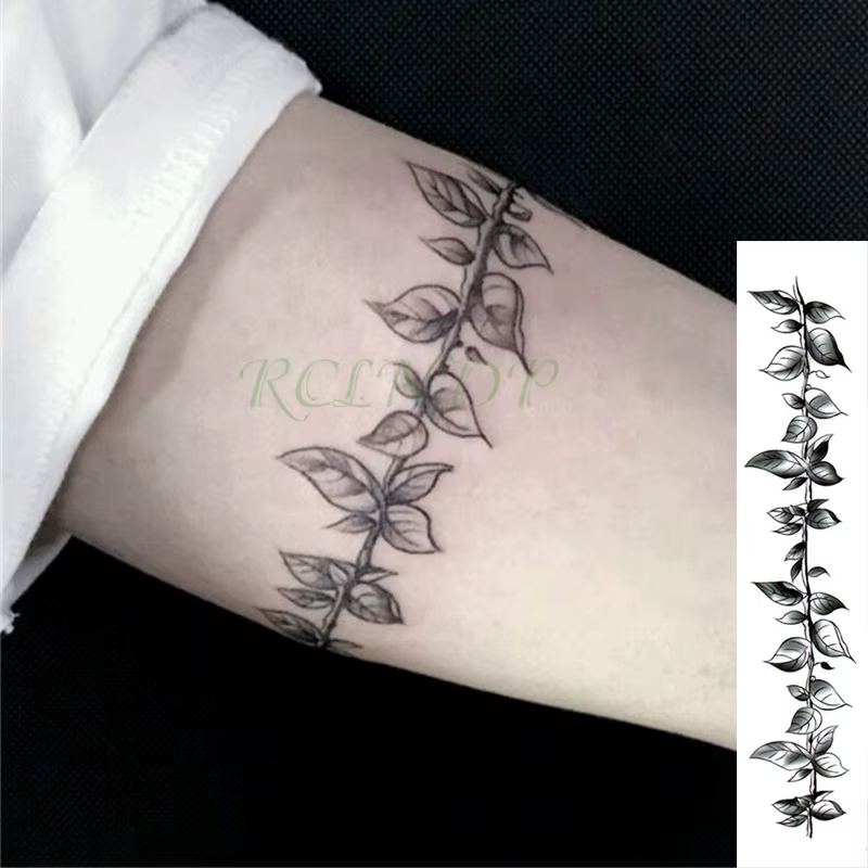 Autocollant de Tatouage Temporaire Étanche pour Homme et Femme, Faux hypothécaire oo, Fleur, Feuilles de Vigne, Plante, Personnalité, Flash, Taille, Bras, Pied