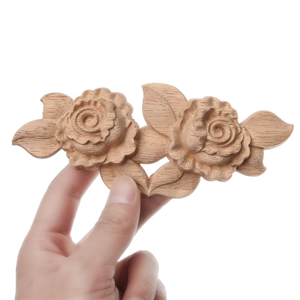 Appliques d'Angle en Bois Sculpté à Motif Floral pour Meubles