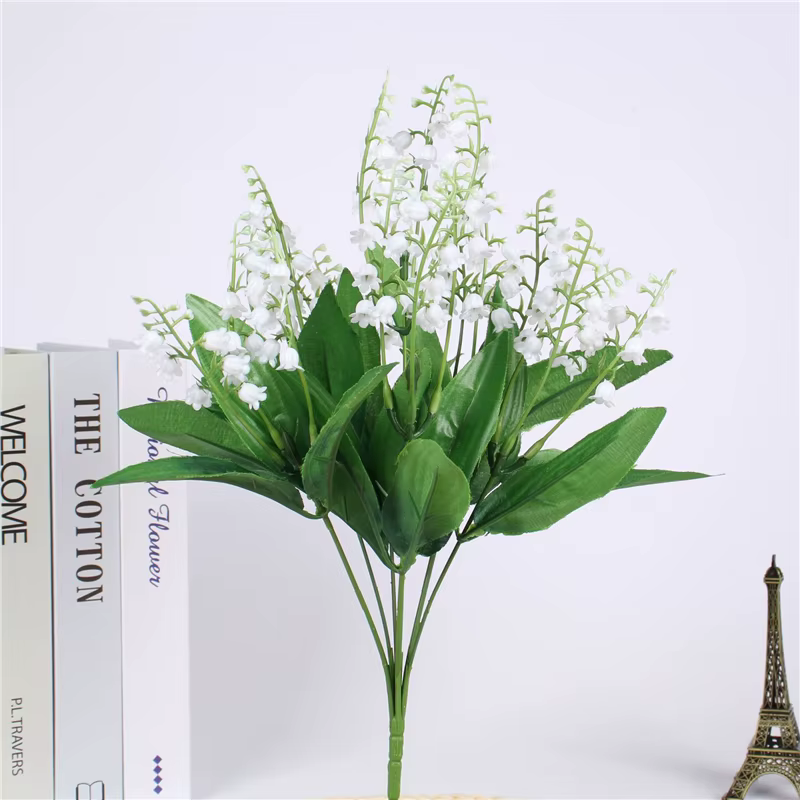 7 branches blanches artificielles muguet fleur cadeau soie fausse