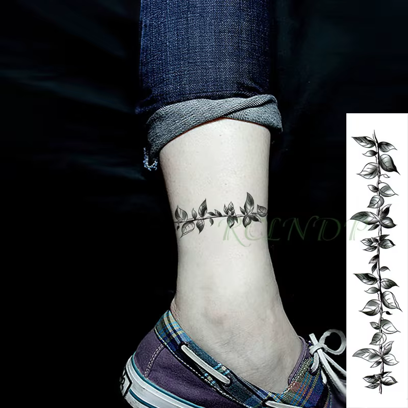 Autocollant de Tatouage Temporaire Étanche pour Homme et Femme, Faux hypothécaire oo, Fleur, Feuilles de Vigne, Plante, Personnalité, Flash, Taille, Bras, Pied