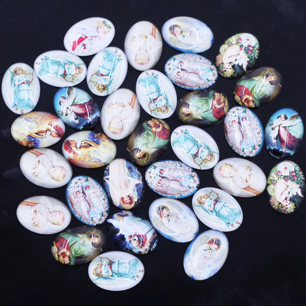 Cabochons Cameo Base Glass Flat Back Photo, Ovale Rose Flower Angle, DIY Jewelry Finding, 10x14mm-30x40mm