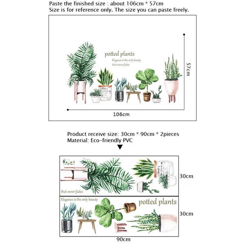 Autocollant mural amovible motif cactus en pot pour plinthe