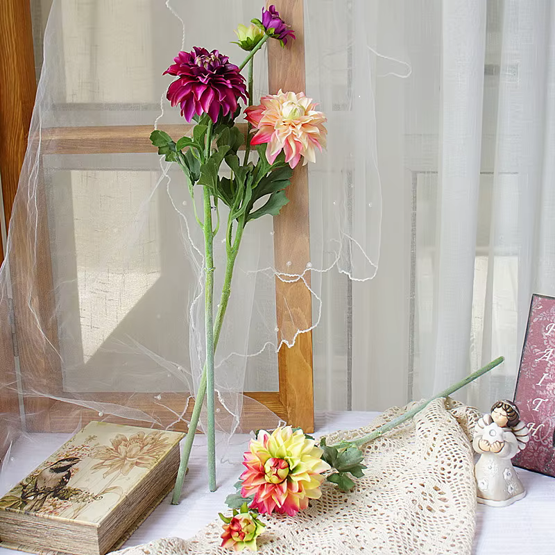 2 têtes de dahlias artificiels en soie