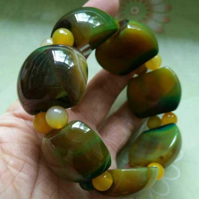 Bracelet en Agate naturelle pour hommes, bijou en demi-cercle, fleur jaune-vert, atmosphère moderne Simple