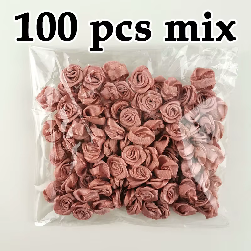 Mini fleurs artificielles en ruban de satin rose