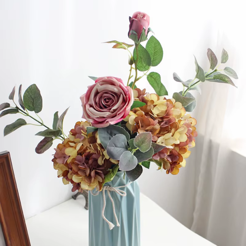 Vase d'hortensia en soie à fleurs artificielles