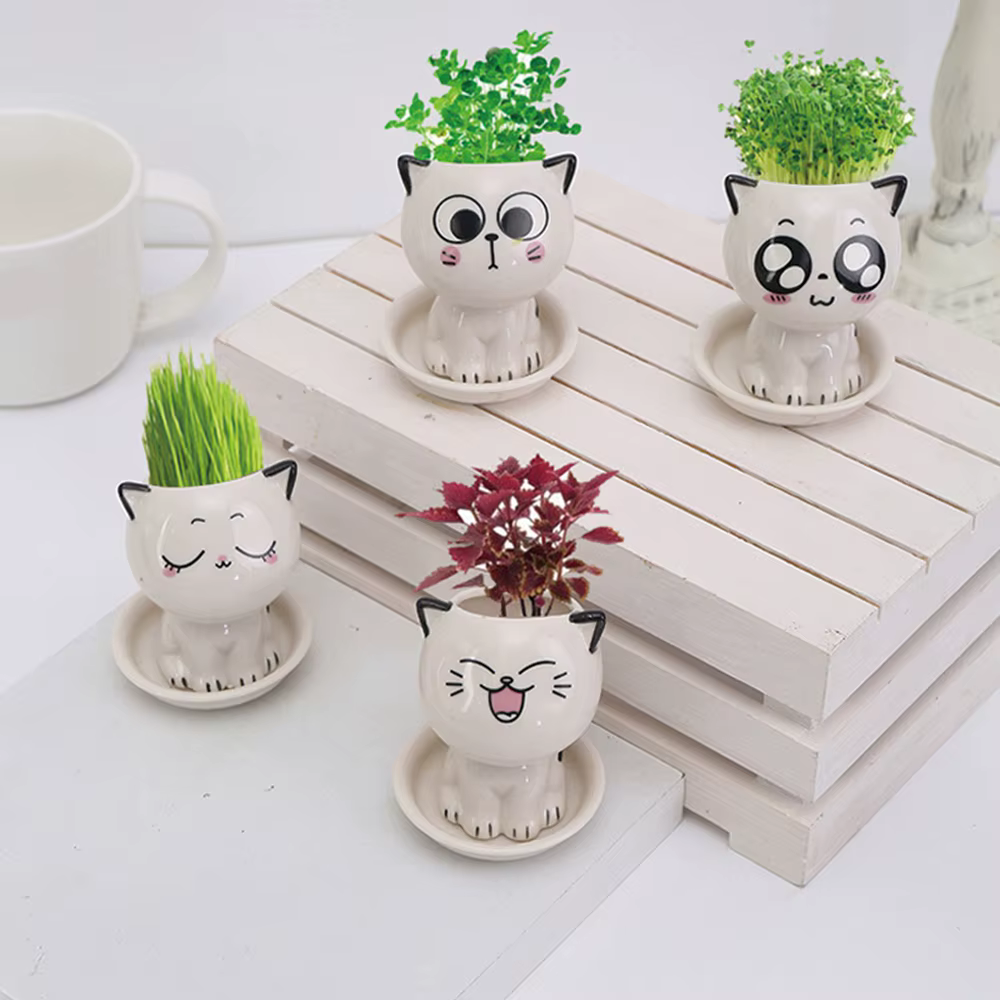 Mini Pot de Fleurs en Céramique en Forme de Chat