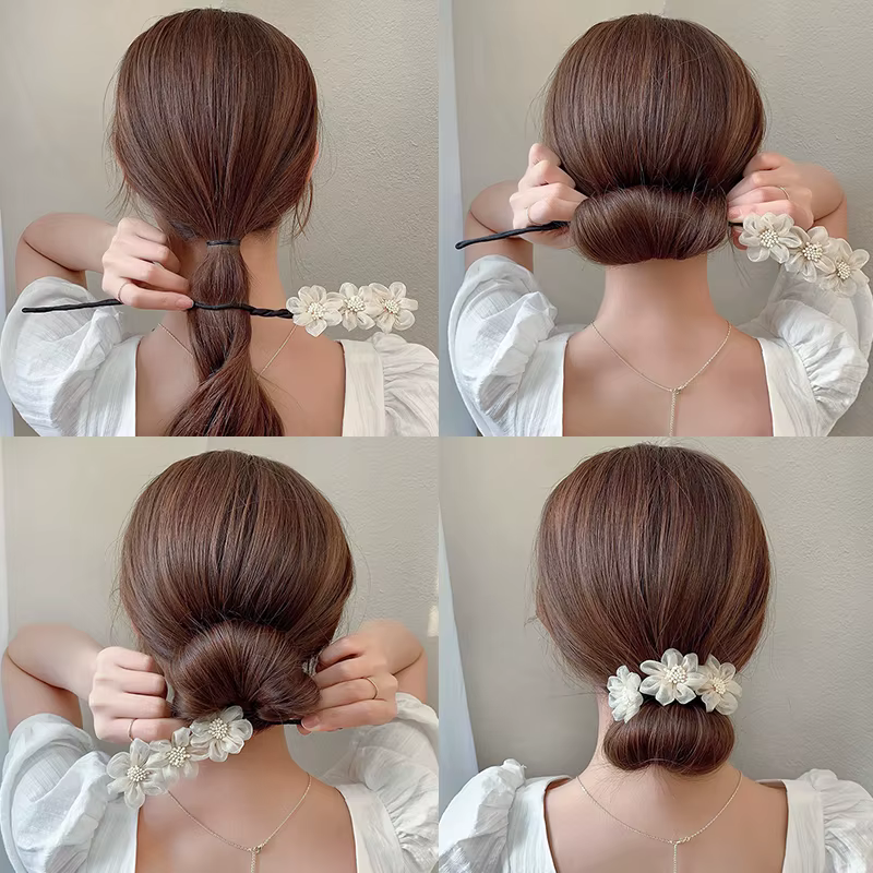 Nouvelles femmes élégantes bourgeon en mousseline de soie fleurs chignon Maruko coiffures faisant des outils longs bandeau doux bandeaux accessoires de cheveux de mode