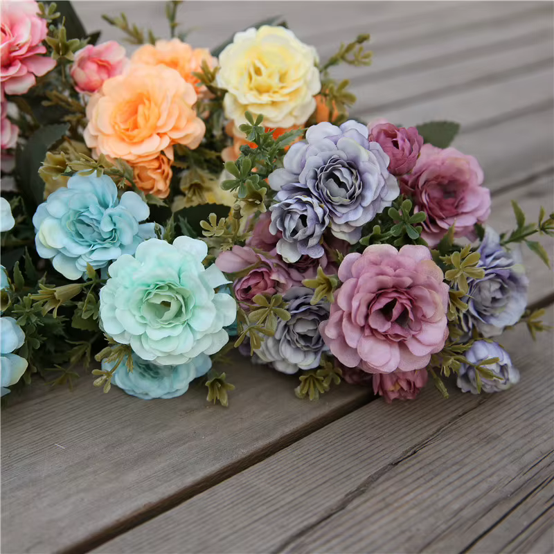 1 Bouquet de roses thé pivoines artificielles
