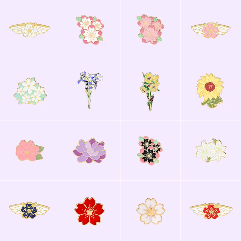 Broches en émail de la série fleurs