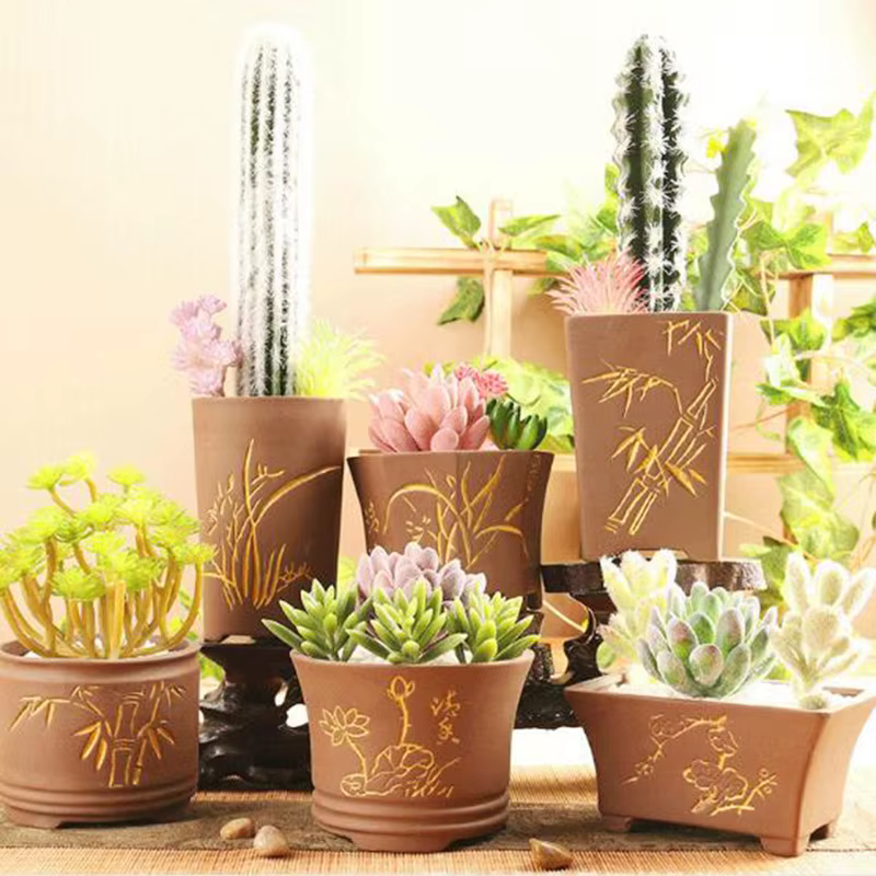 Pot de fleurs en argile violette pour plantes succulentes