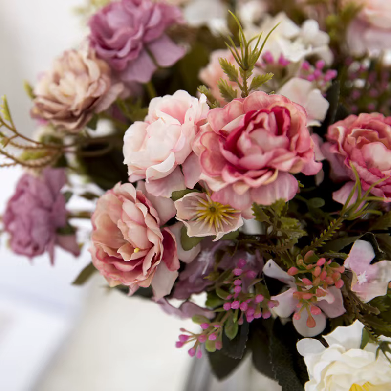 5 fourchettes (8 têtes) fleurs artificielles petit Bouquet de pivoines mariage saint valentin plantes couronnes Vases pour accessoires de décoration de la maison