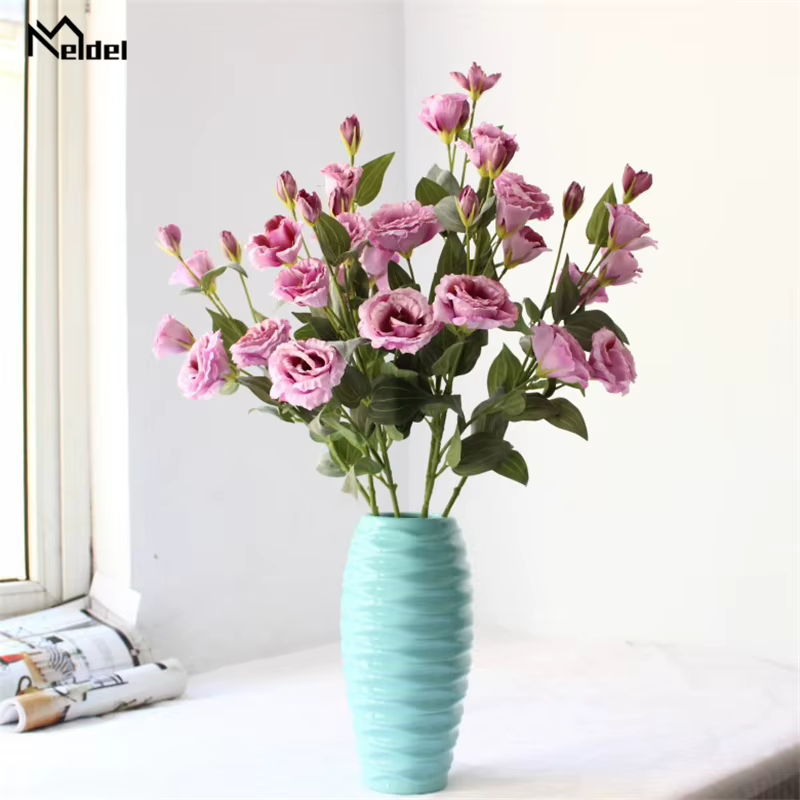 Bouquet DIY Meldel de fleurs artificielles en soie Lisianthus pour la décoration de la maison