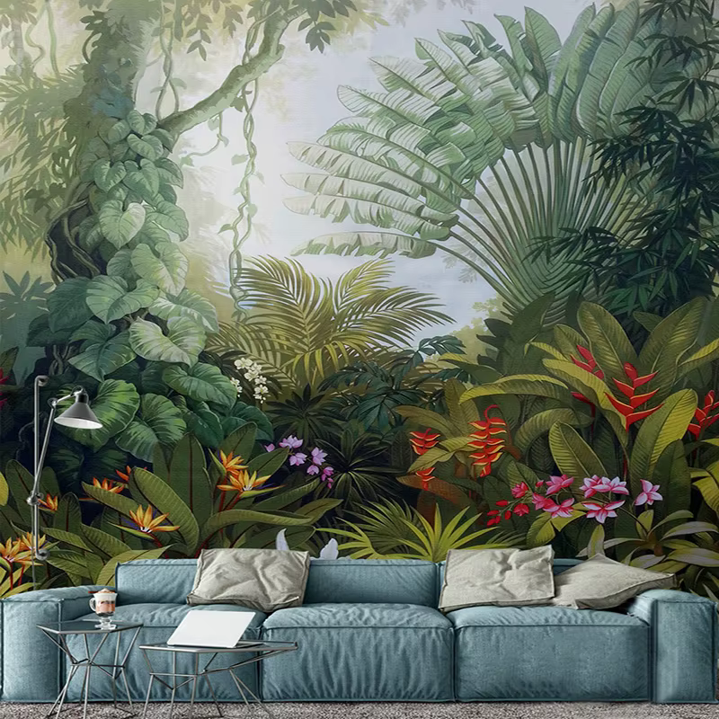 Papier peint Mural personnalisé Style européen rétro forêt tropicale plante paysage Photo peinture murale peintures