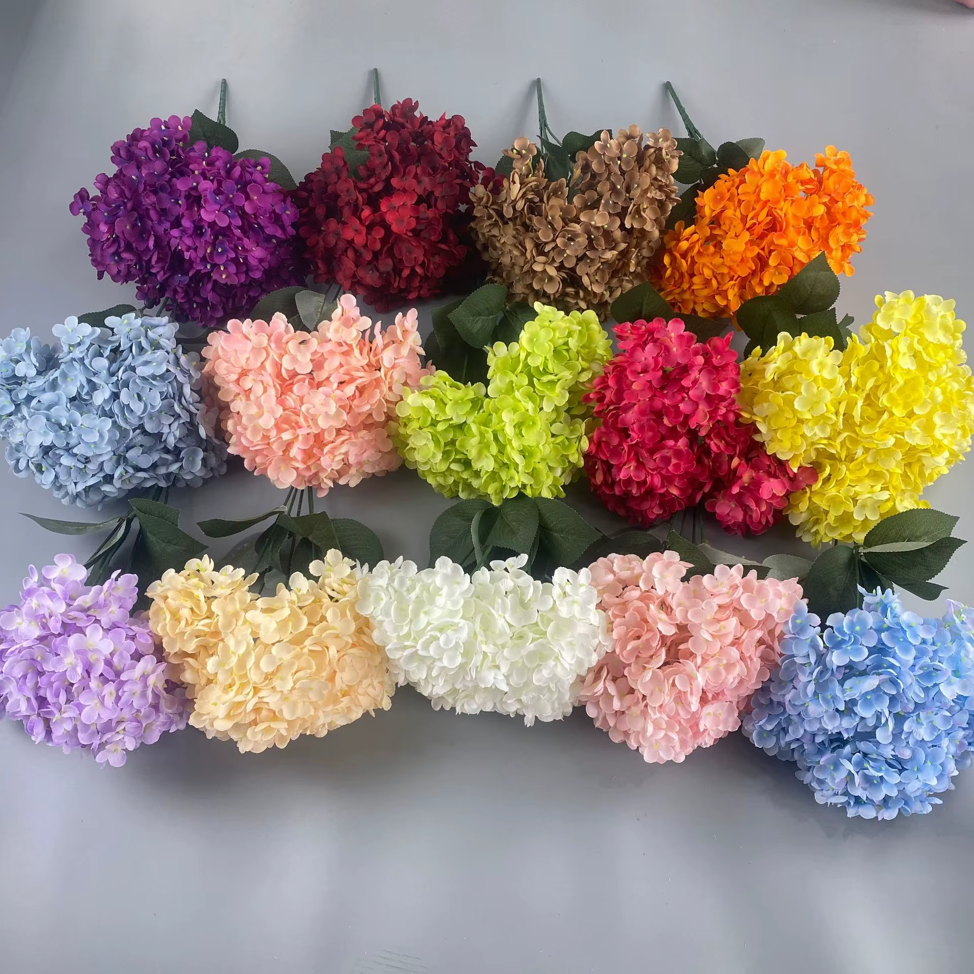 Grande taille 5 têtes blanc rouge hortensia fleurs artificielles soie bricolage mariage mariée Bouquet fausses