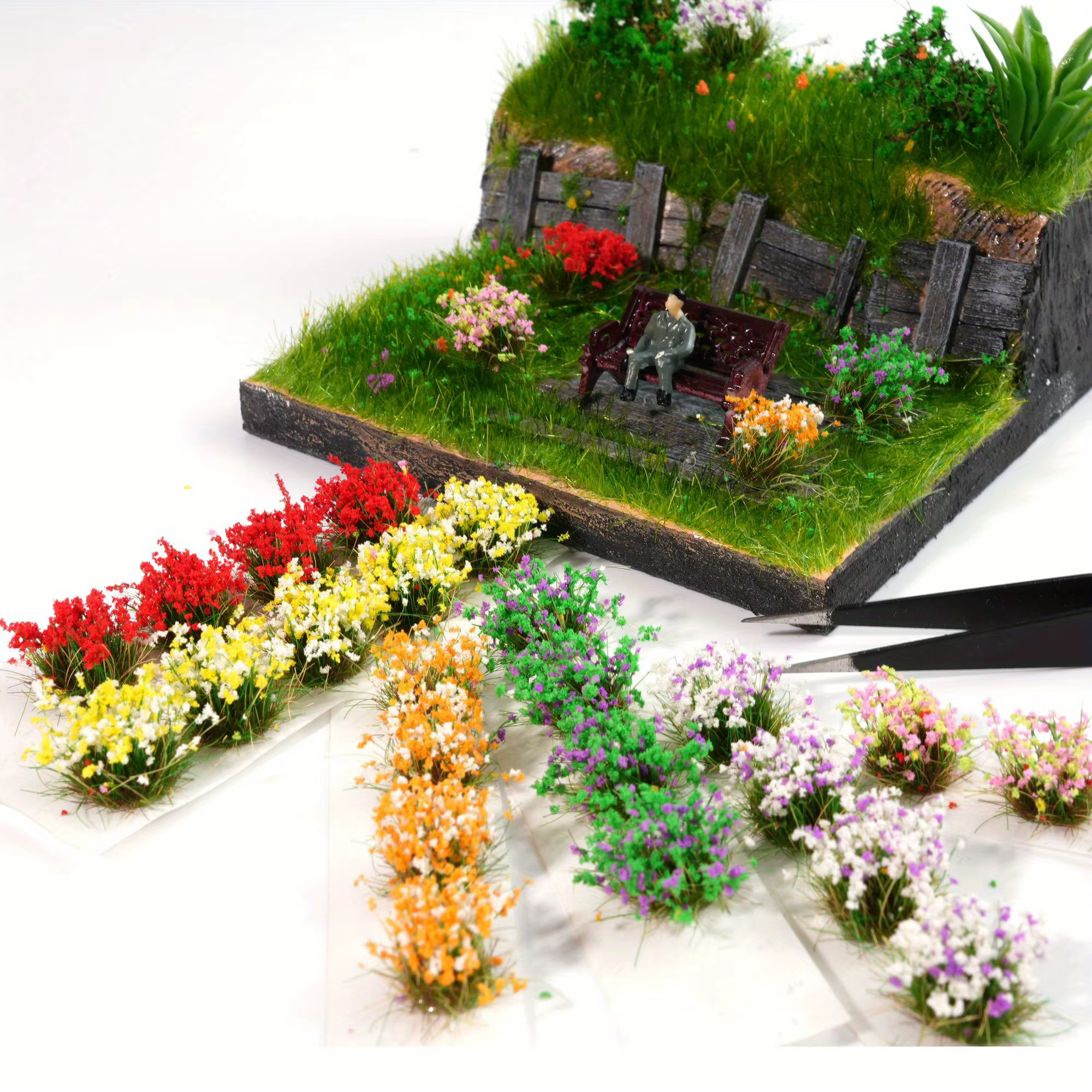 15tufts grappes de fleurs colorées miniatures pour Micro paysage
