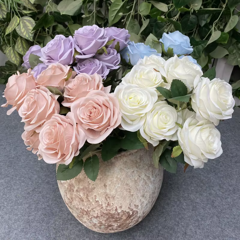 Roses artificielles européennes en diamant à 9 têtes