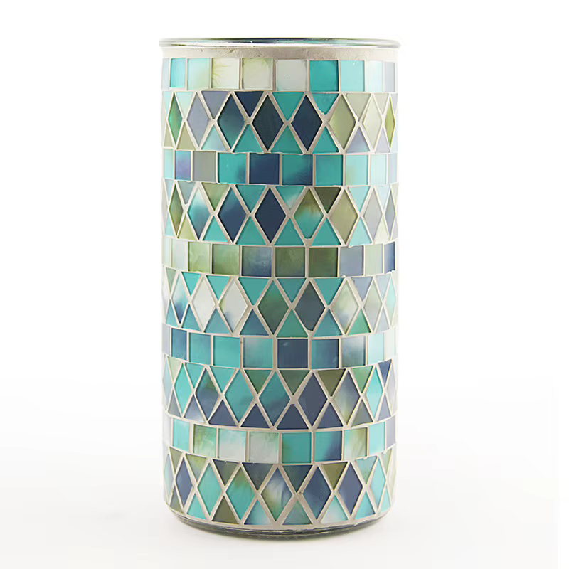 Vase en verre mosaïque droit fait à la main