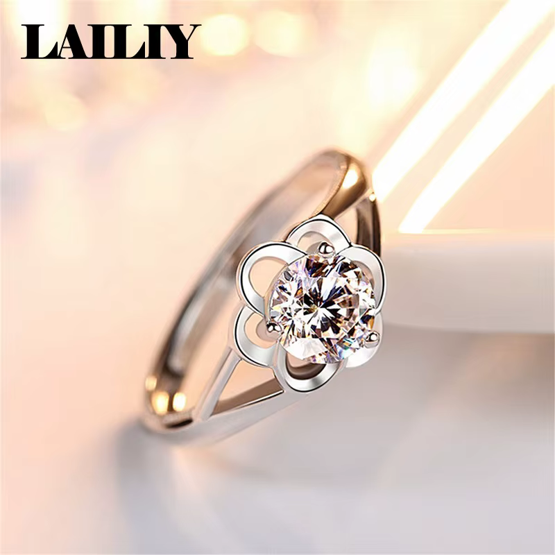 LAILIY Bague en argent sterling 925 avec fleur et diamant réglable pour femme, bijoux tendance