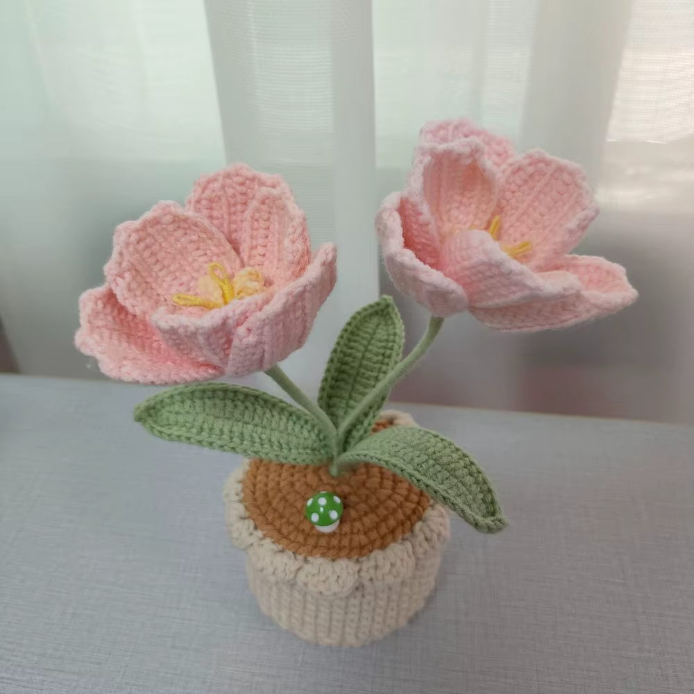Tulipe en pot au Crochet faite à la main