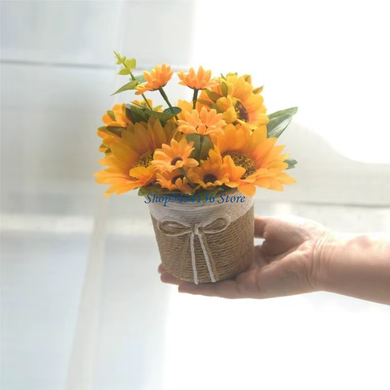 Tournesols artificiels H7ED dans petit Vase